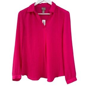 Chico’s Bright Pink Gauze Popover Vibrant Cotton Blouse NWT Women Size Small NWT
